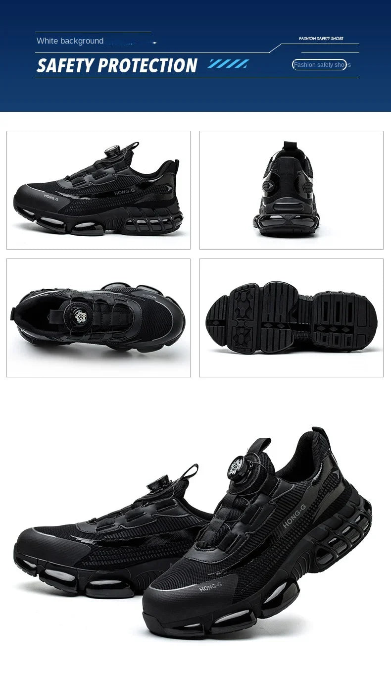 Men Rotating Button Work Sneakers Steel Toe Shoes Safety Boots Puncture-Proof Tactical Boots Indestructible Fashion Protective