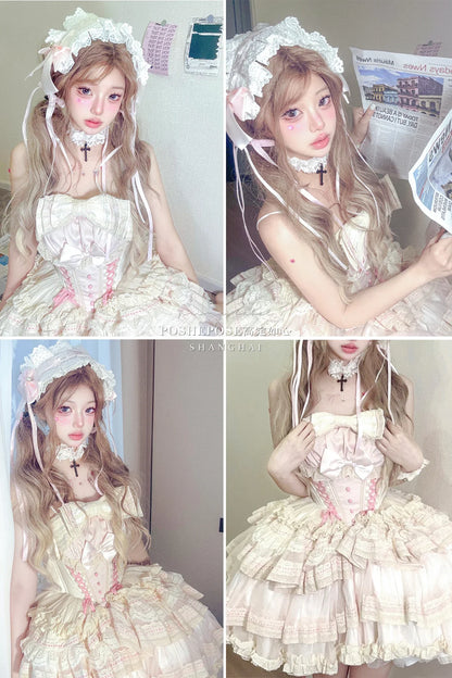 Girls Birthday Lolita Dress 2024 Spring and Summer Women's Tube Top Satin Bowknot Slim Pettiskirt Short Mini Party Dress
