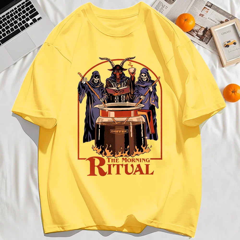The Morning Ritual Prints Men T-Shirt Summer Breathable Cotton Loose T Shirts All-Match O-Neck Soft Unisex Top