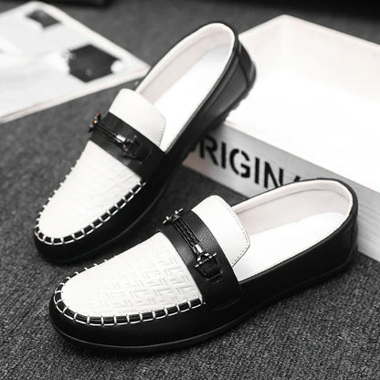 Men leather slip on loafers for men breathable moccasins casual driving boat shoes