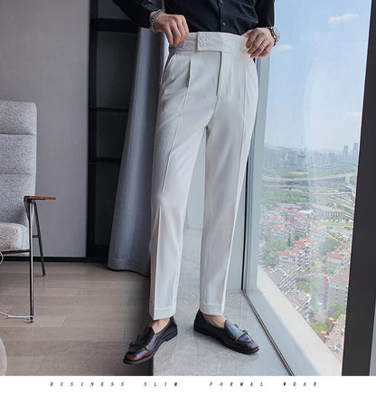 Men British Style Suits Pants New Male Solid High Waist Trousers High Quality Men Formal Slim Fit Business Casual Suit Pants