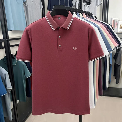 100% pure cotton embroidered new men's casual short sleeved polo shirt, fashionable, breathable, comfortable and versatile top