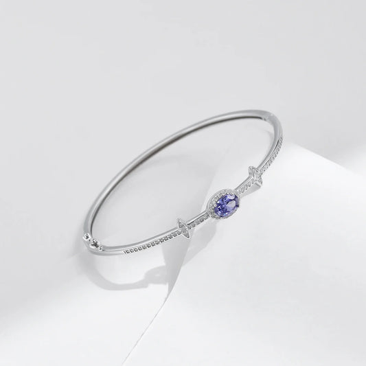 925 Sterling Silver Oval Halo Tanzania CZ  Bangle Bracelet Platinum Plated Fine Jewelry Gift For Women Mom Wife Girls