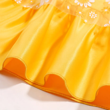 Cross-border special summer burst dress girls printed waist wedding dress flower girl short-sleeved princess puffy skirt