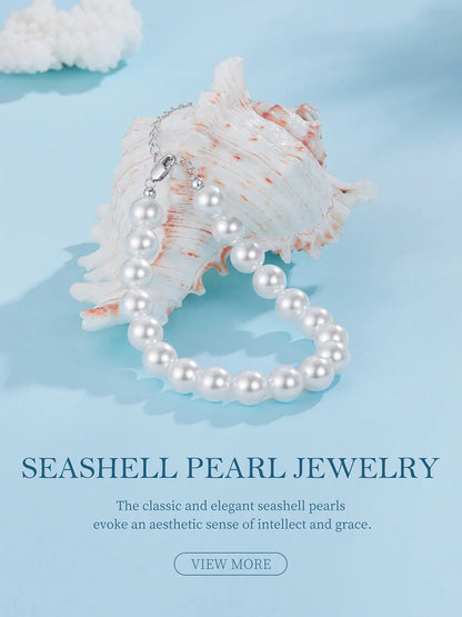 White Pearl Bracelets for Women, 925 Silver Adjustable Clasp Chain Faux Pearl Beaded Bracelets Bridal Wedding Jewelry
