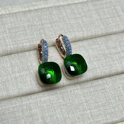 10.6mm Nudo Earrings Inlay Turquoise Zircon For Women Blue Topaz Drop Candy Square Crystal Earring Fashion Jewelry Gift