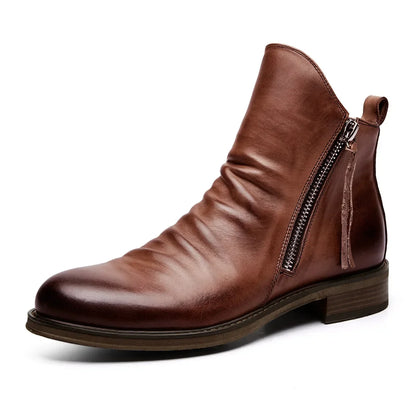 Men's Pu Boots Fashion Chelsea Men's Comfortable High Top Zipper Boots Non-slip Flat  Men's Boots Cowboy