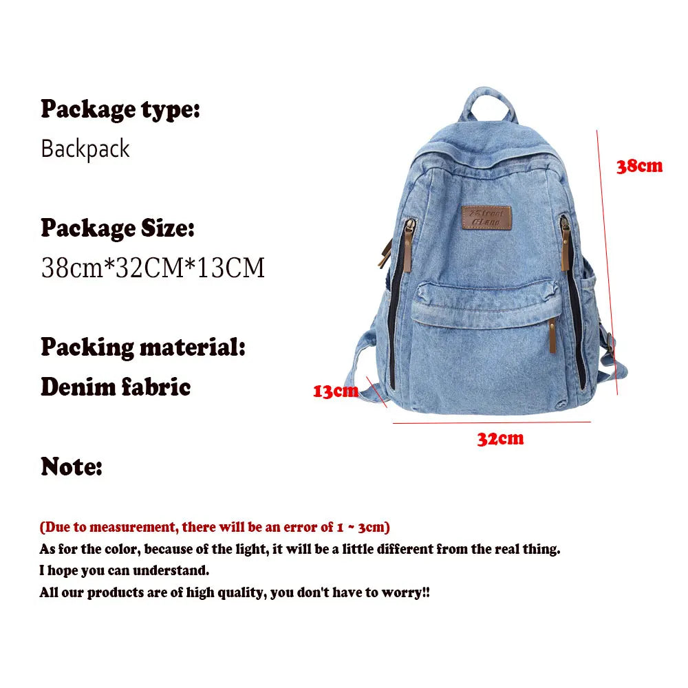 Fashion Backpacks for School Trend Student Jeans Bag Multi Pockets Large Capacity Rucksack Mochila De Escola Feminina 2023