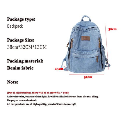 Fashion Backpacks for School Trend Student Jeans Bag Multi Pockets Large Capacity Rucksack Mochila De Escola Feminina 2023