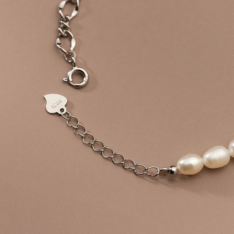 925 Sterling Silver Baroque Pearl Fashion Bracelet Chain Link For Women Irregular Design Fine Female Jewelry Gifts