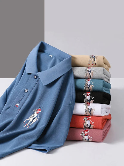High end brand men's exquisite printed polo shirt short sleeve 2024 summer new cool and comfortable silk casual lapel T-shirt