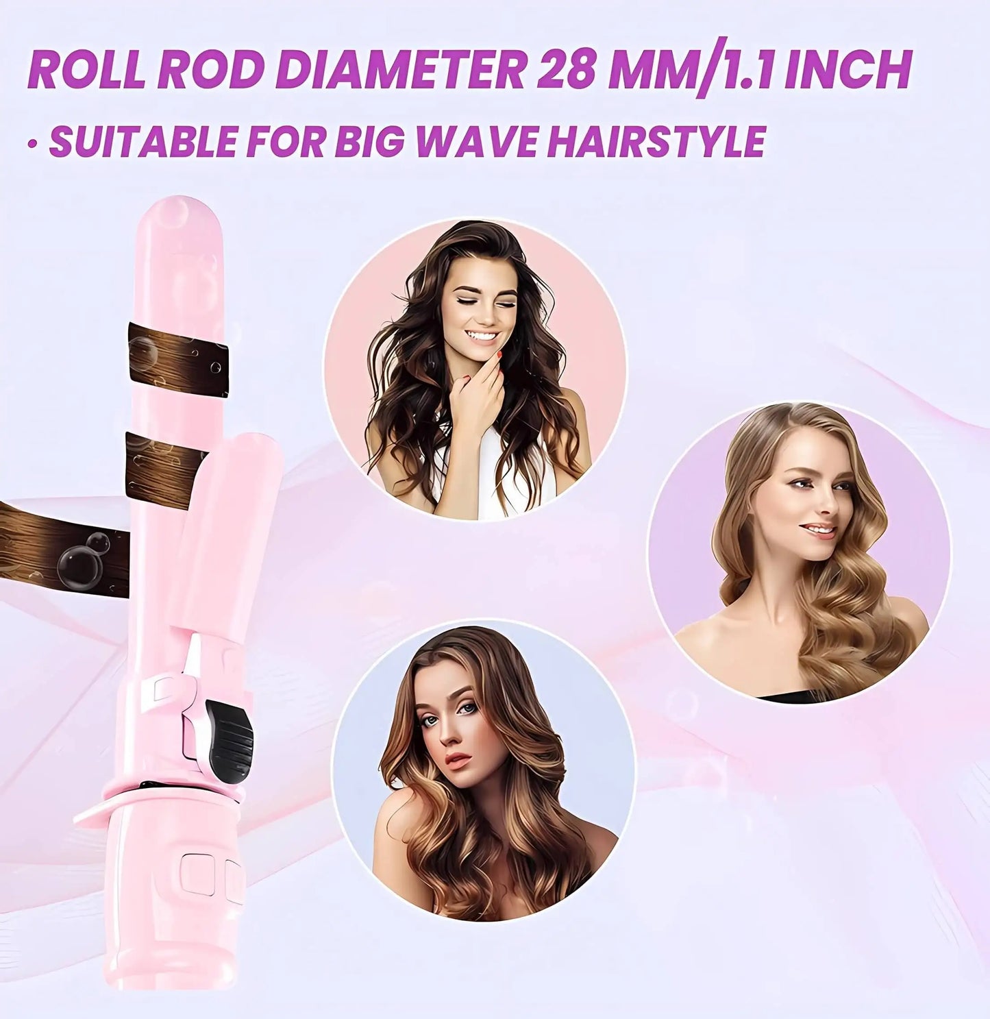 Automatic Hair Curling Iron 28mm Ceramic Barrel Rotating Curler for Big Waves and Smooth Damage Free Hair Styling