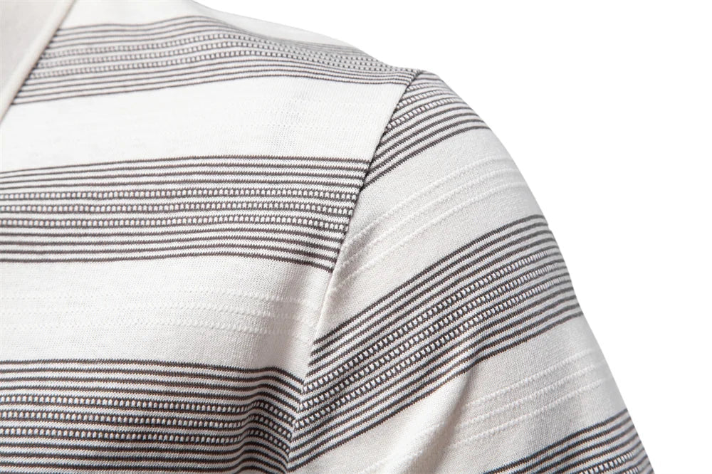 2025 New Summer Striped V Neck Cotton Polo Shirts for Men Breathable Short Sleeve Casual Knit Shirts Comfort Fit