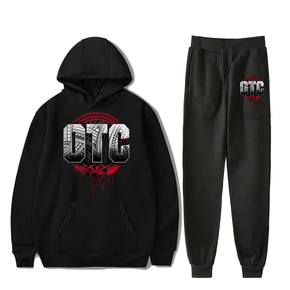 Winter and autumn fleece thickened hooded pullover sweater jacket for men, casual sports outfit, two-piece set for men