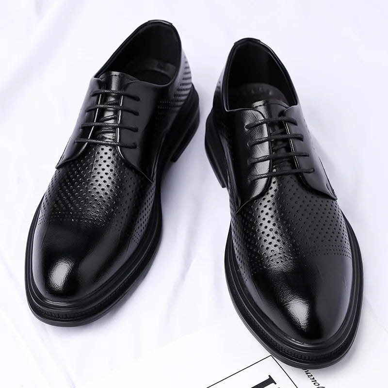 Men's 6cm/8cm Height Increase Breathable Hollow Out Oxford Dress Shoes Leather Formal Business Wedding Groom Shoes for Summer