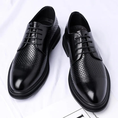 Men's 6cm/8cm Height Increase Breathable Hollow Out Oxford Dress Shoes Leather Formal Business Wedding Groom Shoes for Summer