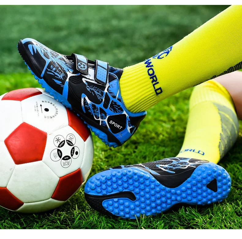 Kids Soccer Shoes Outdoor Non-Slip Football Sports Shoes Boy Training Shoes Child HOOK&LOOP Lightweight Children's Soccer Cleats