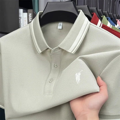 100% pure cotton short sleeve polo shirt high-end brand Paul Pony embroidered stripe summer luxurious breathable men's T-shirt