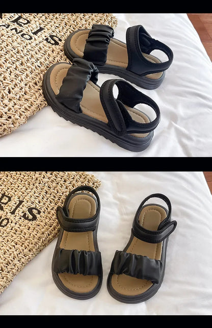 Children Solid Color Sandals Summer Beach Sandals for Girls School Fashion Open-toe Kids Thick Bottom Sandals Non-slip Versatile