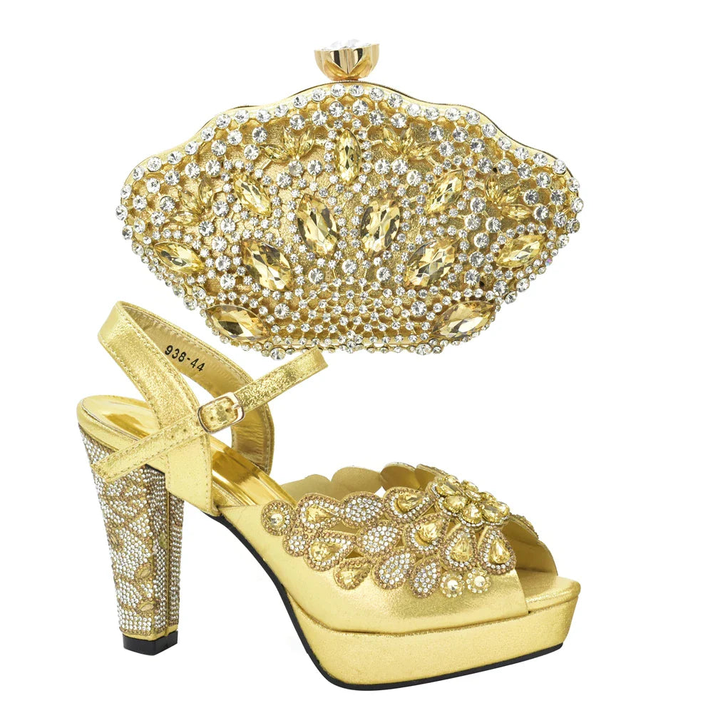 Fashion Italian Shoe and Bag Set for Party In Women Afrcan Party Shoes with Bag Set with Rhinetsone Luxury Shoes Women Designers