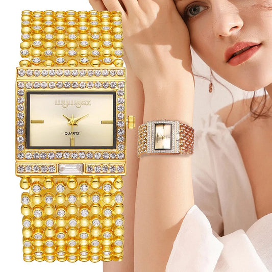 W25 Women's Square Quartz Watch Fashion Brand Light Luxury Stainless Steel Bracelet Girls' Diamond Inlaid Wristwatches