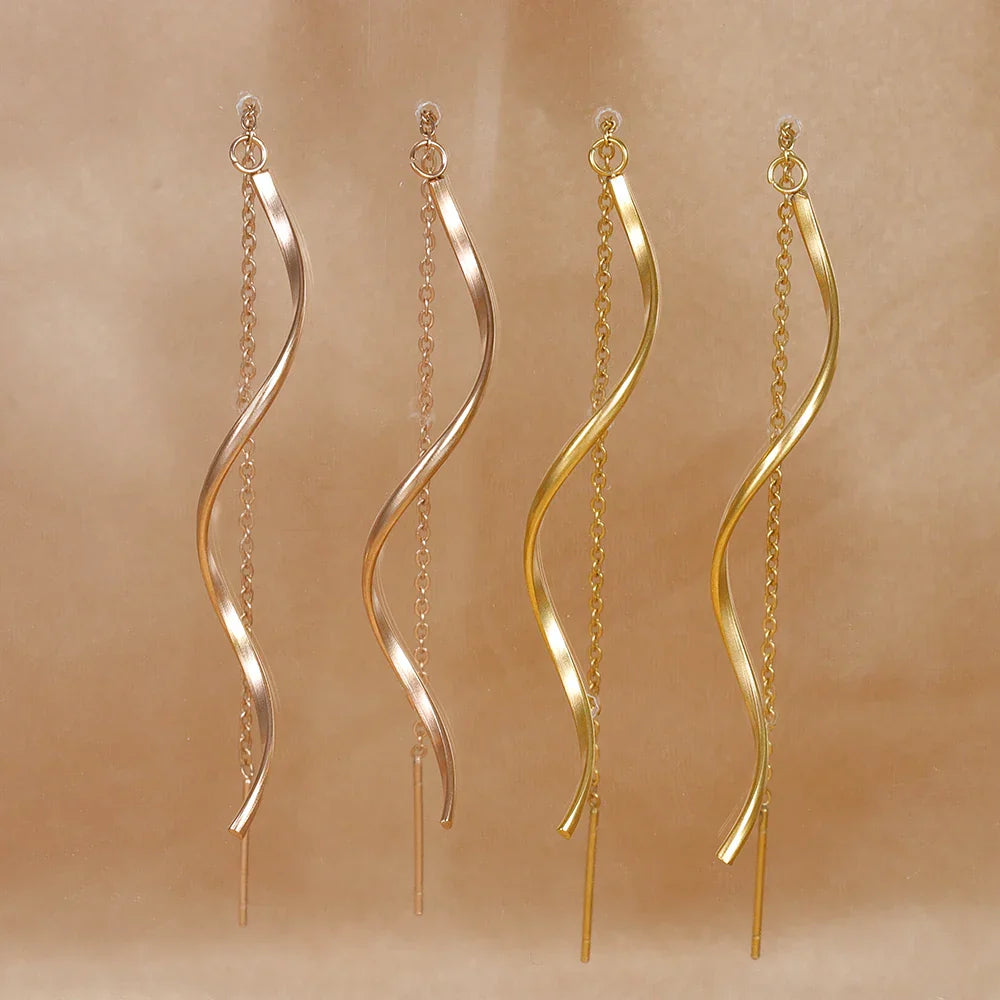 Accessories for Women Long Tassel Threader Earrings for Women Wave Shaped Simple Long Chain Earring Wedding Party Jewelry Gift