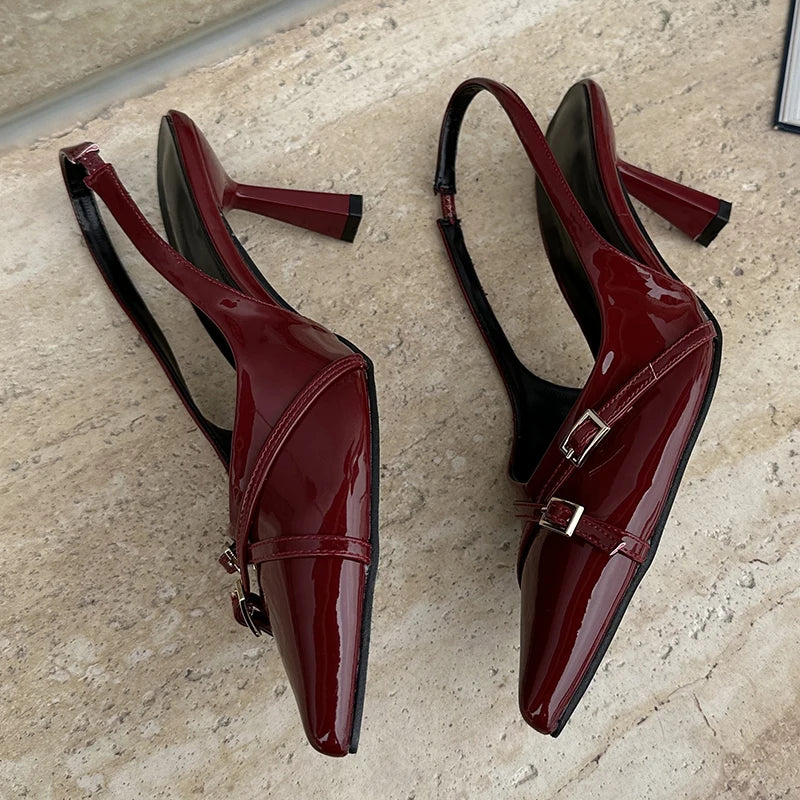 Big Size Footwear Wine Red Women High Heels Shoes Fashion Pointed Toe Pumps Ladies Thin Heels Shoes  Female Slingbacks Slides