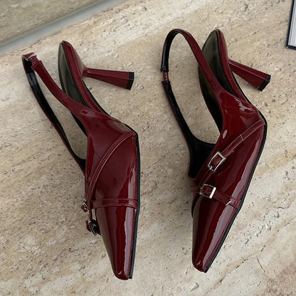 Big Size Footwear Wine Red Women High Heels Shoes Fashion Pointed Toe Pumps Ladies Thin Heels Shoes  Female Slingbacks Slides