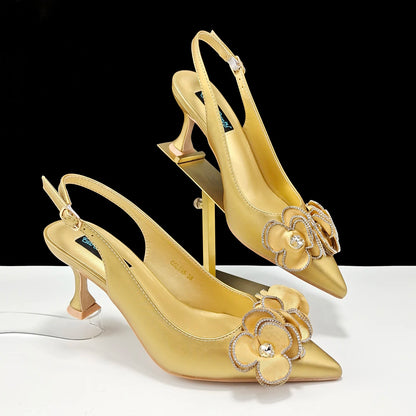 Women's Pointed Toe Shoes and Bag Flower Decoration Simple and elegant party style Suitable for party and daily use