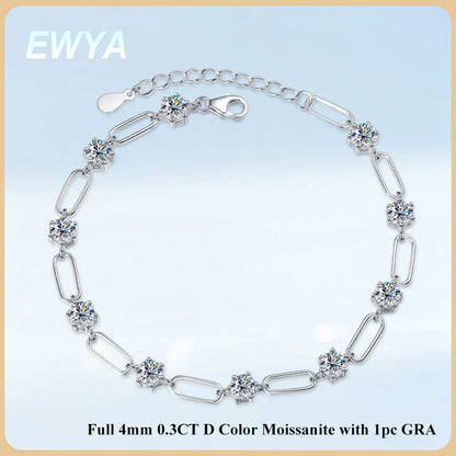 Full 4mm 0.3CT D Color VVS1 Moissanite Diamond Link Bracelet for Woman Man 925 Silver Adjustable 16cm Chain Bracelets GRA
