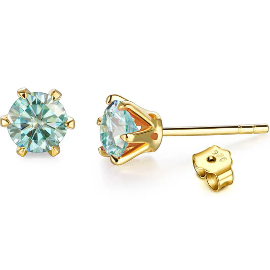 18K Gold Plated 0.5-1 Carat D Color Moissanite Gemstone Stud Earrings for Women Solid 925 Sterling Silver Solitaire Fine Jewelry