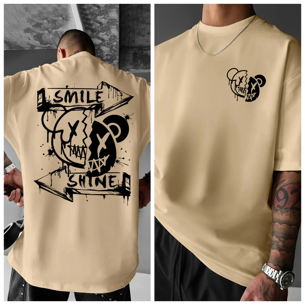 Men's American Street Style Printed T-shirt - Round Neck Summer Short Sleeved Shirt,