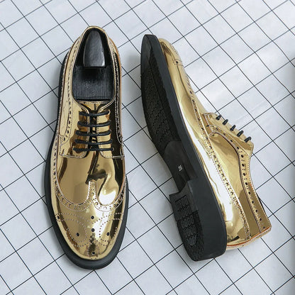 Luxury Golden Man Leather Shoes Large Size 38-46 Comfortable Flat Men's Wedding Shoes High Quality Oxford Shoes Man Dress Shoes