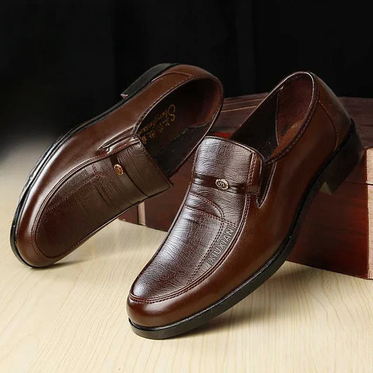 Men leather business shoes plus size slip-on loafers round toe anti-slip formal footwear