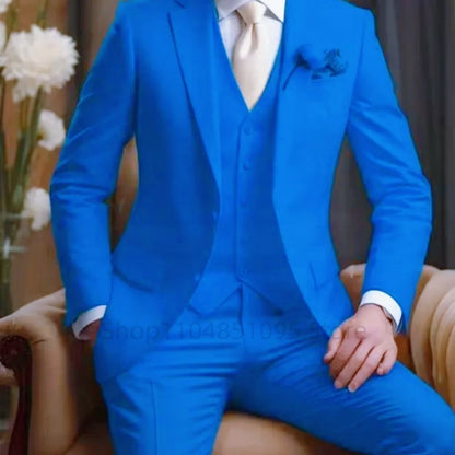 Wedding Light Pink Men's Suit 3 Pieces Formal Business Notch Lapel Blazer Tuxedos Slim Fit Groomsmen Suit Set(Jacket+Vest+Pant)