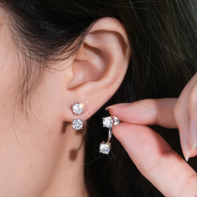 2 in 1 0.5CT Round Brilliant Cut D Color Moissanite Stud Earrings for Women S925 Silver GRA Certified Pierced Earring Gift