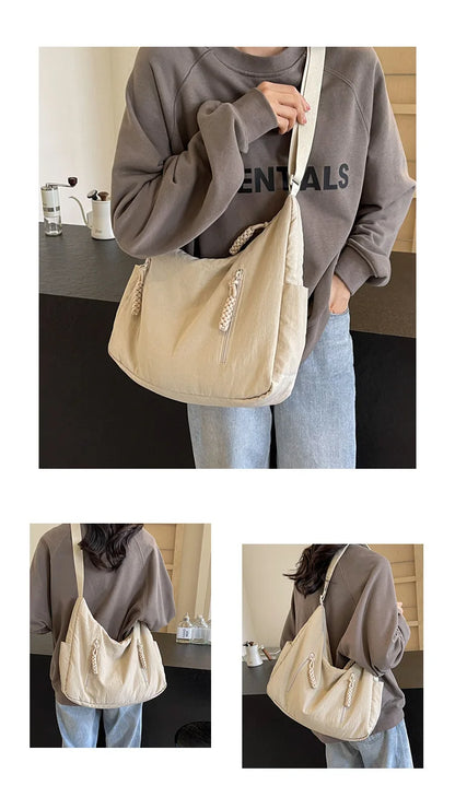 Summer Women Solid Color Shoulder Bag Fashion Lightweight Versatile Travel Crossbody Bag Commuter Nylon Large Capacity Hobo Bag