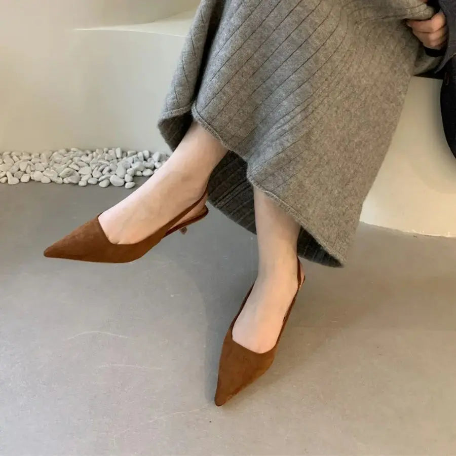 Women Sandals Pointed Toe Elegant Low-heel Shoes Summer Fashion Slingback Woman Mules Shoes Pumps Dress Shoes
