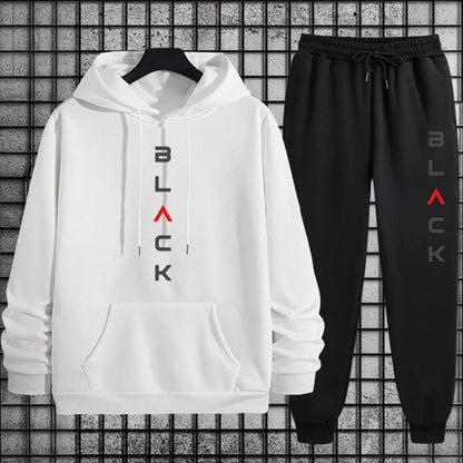 2025 New Arrival Men's Tracksuit Black Letter Print Sweatshirt + Pants Urban Causal Fashion Sportswear Fall/winter Sports Suit