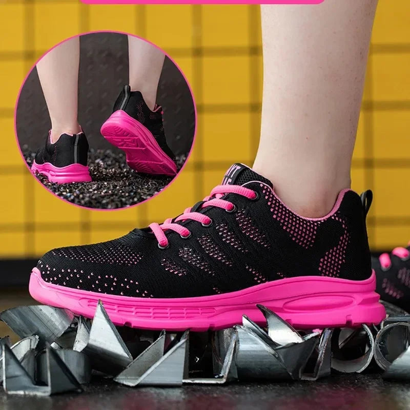 New Pink Work Shoes Women Work Sneakers Steel Toe Shoes Anti-smash Anti-puncture Safety Shoes Man Women Protective Shoes