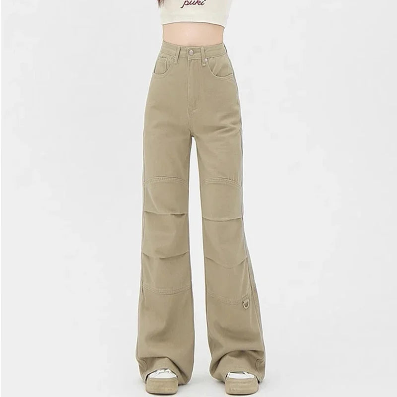 High Waist Punk Designer Baggy Pants Girls Loose Khaki Denim Wide Leg Trousers