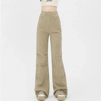 High Waist Punk Designer Baggy Pants Girls Loose Khaki Denim Wide Leg Trousers