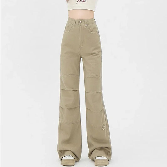 High Waist Punk Designer Baggy Pants Girls Loose Khaki Denim Wide Leg Trousers