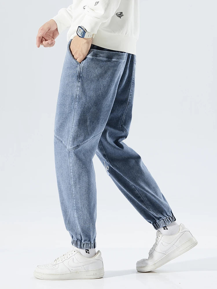2026 New Summer Men's Jeans Denim Jogger Pants Streetwear Style Ankle-Length Baggy Jeans with Drawsting Waist Asian Size XL-6XL