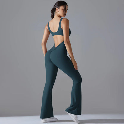 Sexy Back V Jumpsuit Gym Set Women Training Yoga Suit Sportswear Women Sports Jumpsuit Fitness Rompers Stretch Workout Bodysuits