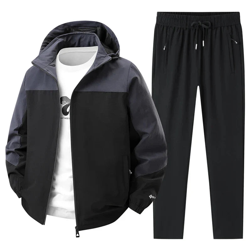 Men Spring Autumn Sport Set Comfortable Breathable Detachable Hooded Jacket Pant Set Training Morning Fitness Running Sport Suit