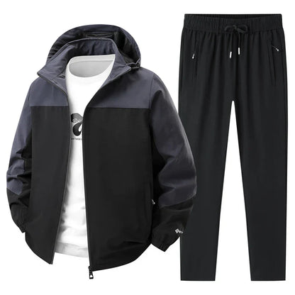 Men Spring Autumn Sport Set Comfortable Breathable Detachable Hooded Jacket Pant Set Training Morning Fitness Running Sport Suit