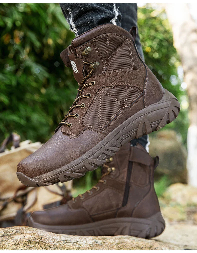 Brand High-Top Leather Men's Boots Breathable Desert Combat Men Work Ankle Outdoor Non-slip Hiking Boots Men's Motorcycle Boots