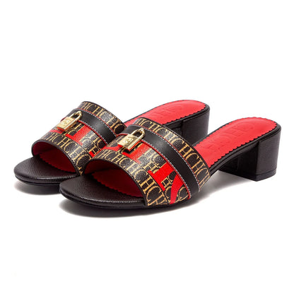 Woman's Heels Sandals Low Block Chunky Slide Sandals Slip on Comfortable Casual Pumps Shoes 5cm