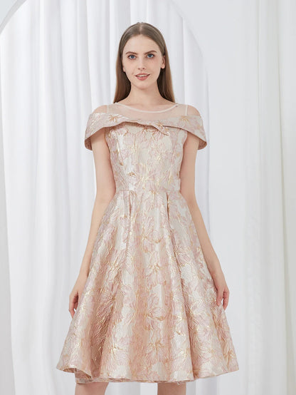 Luxury New Short Evening Dress Women Jacquard Patchwork Embroidery Party Dress Elegant A Line Floral Ball Gown Vestido